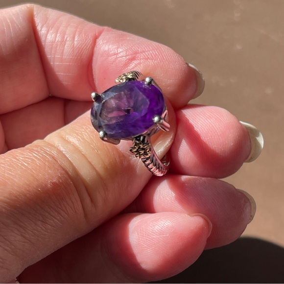 Large Amethyst Faceted Gemstone Sterling Silver Ring Size 7 - Picture 5 of 10